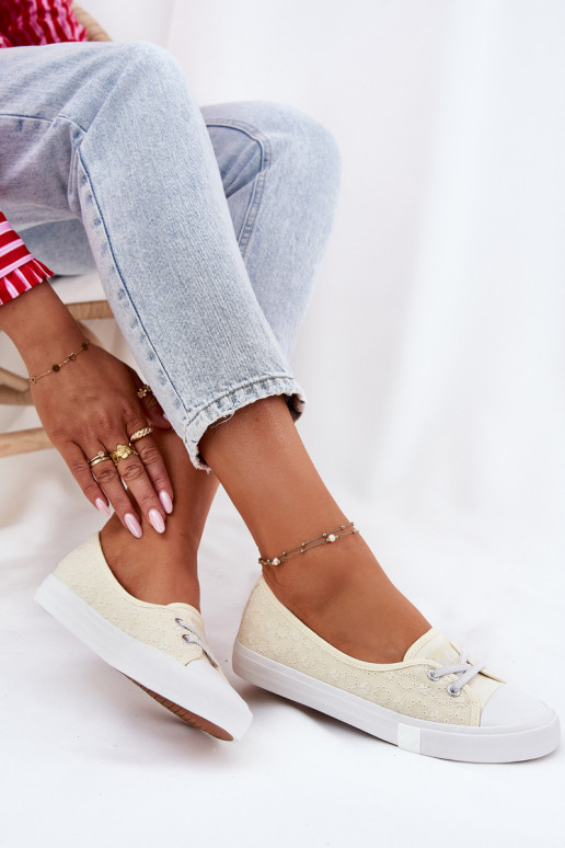 Tenisówki Trampki Damskie Z Haftem Lee Cooper LCW-25-31-3445L Beżowe