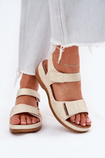 Comfortable women's sandals with Velcro gold Iphiope 2