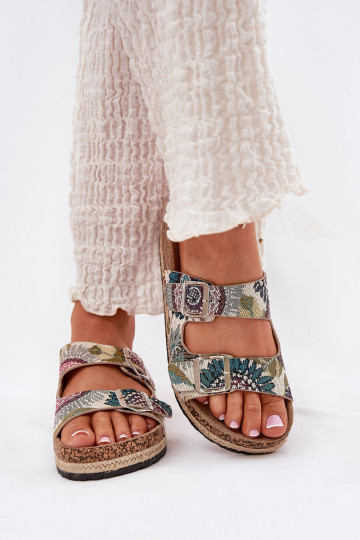 Patterned Women Slippers On Cork Platform With Buckles Lee Cooper LCW-25-35-3483L Multicolor