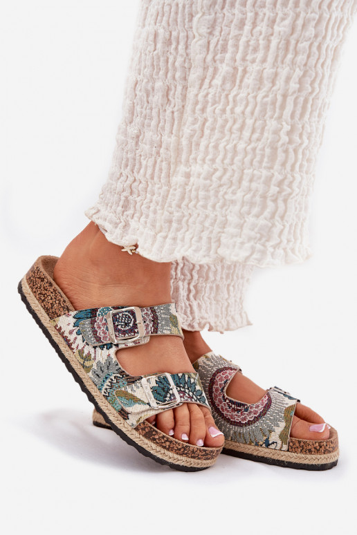 Patterned Women Slippers On Cork Platform With Buckles Lee Cooper LCW-25-35-3483L Multicolor Patterned Women Slippers On Cork Platform With Buckles Lee Cooper LCW-25-35-3483L Multicolor