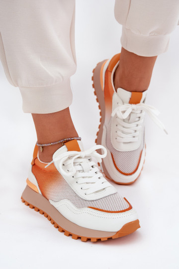 Leather Sports Shoes With Mesh Ladies Vinceza  Orange