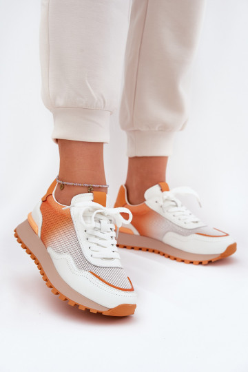 Leather Sports Shoes With Mesh Ladies Vinceza  Orange 2