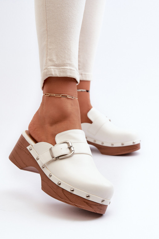 Women's White Buckle Clogs Seprilla Women's White Buckle Clogs Seprilla