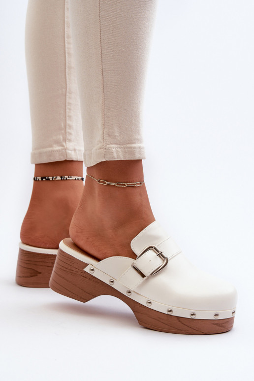 Women's White Buckle Clogs Seprilla Women's White Buckle Clogs Seprilla