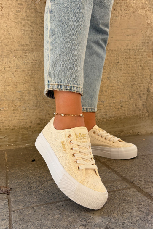 Trampki Damskie Z Koronką Lee Cooper LCW-25-31-3440L Beżowe