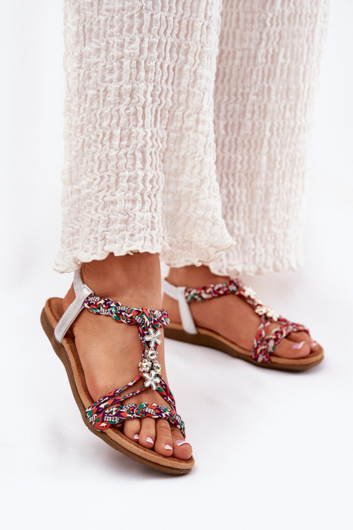 Women's Flat Sandals With Woven Straps And Accessories Artiker 54C1322 Multicolor Women's Flat Sandals With Woven Straps And Accessories Artiker 54C1322 Multicolor
