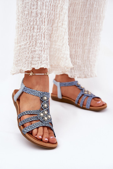 Women's Flat Sandals With Woven Straps Blue Artiker 56C1325