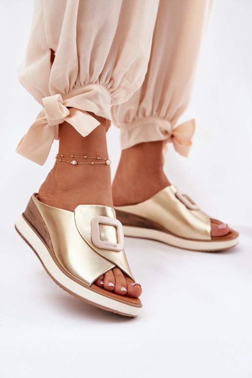 Ladies leather wedge sandals Artiker 56C2146 gold Ladies leather wedge sandals Artiker 56C2146 gold