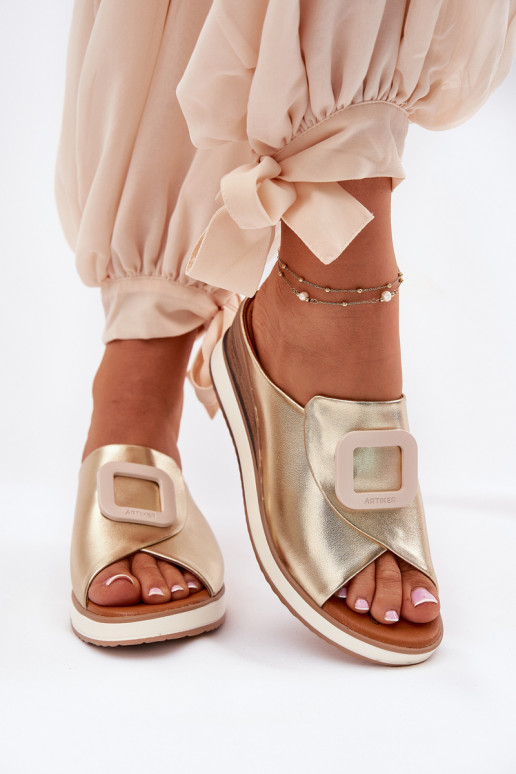 Ladies leather wedge sandals Artiker 56C2146 gold Ladies leather wedge sandals Artiker 56C2146 gold