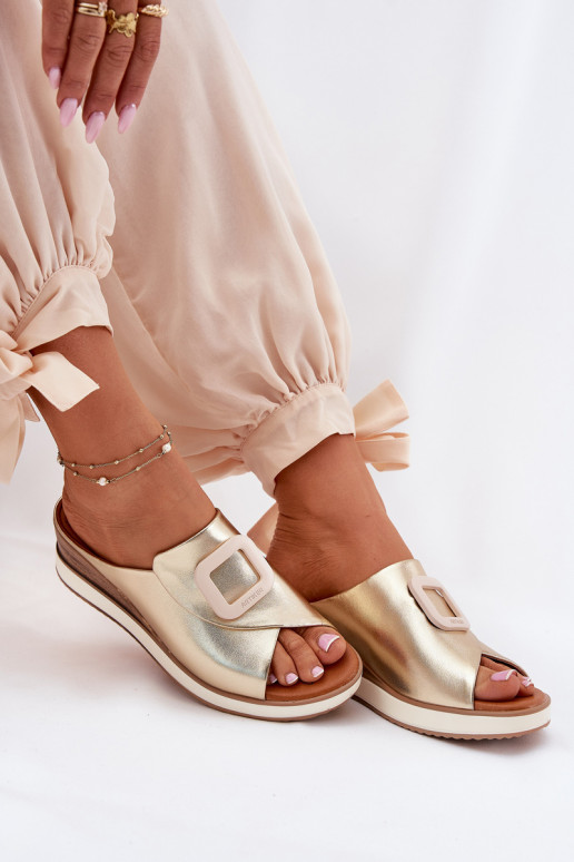 Ladies leather wedge sandals Artiker 56C2146 gold Ladies leather wedge sandals Artiker 56C2146 gold