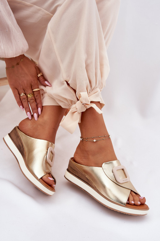 Ladies leather wedge sandals Artiker 56C2146 gold Ladies leather wedge sandals Artiker 56C2146 gold