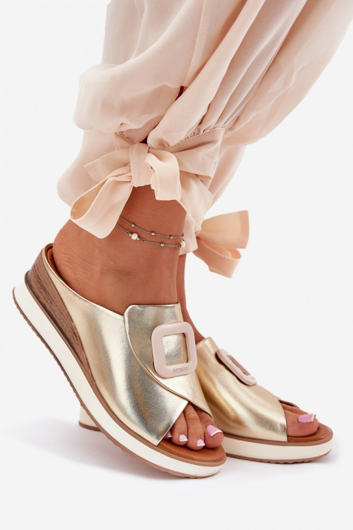 Ladies leather wedge sandals Artiker 56C2146 gold Ladies leather wedge sandals Artiker 56C2146 gold