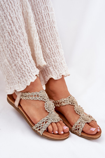Flat Women's Sandals With Lace Pattern Artiker 56C1281 Gold