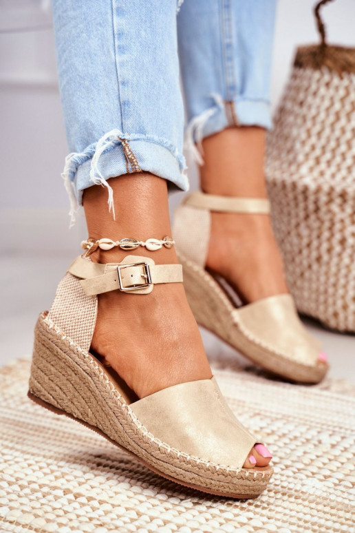 Sandals On A Braided Wedge Gold Maritta Sandals On A Braided Wedge Gold Maritta