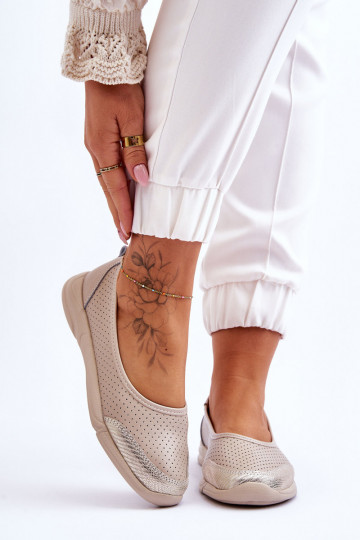 Leather Women's Openwork Ballerinas Beige Lucy