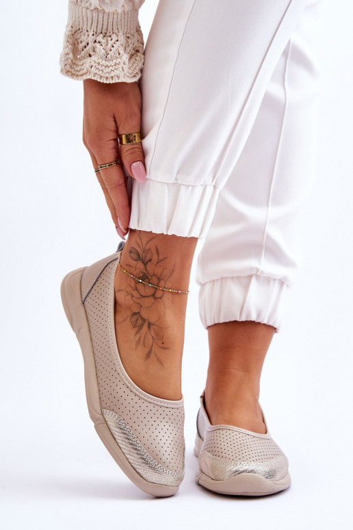 Leather Women's Openwork Ballerinas Beige Lucy Leather Women's Openwork Ballerinas Beige Lucy