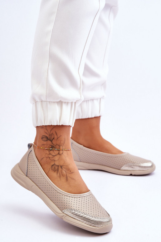 Leather Women's Openwork Ballerinas Beige Lucy Leather Women's Openwork Ballerinas Beige Lucy