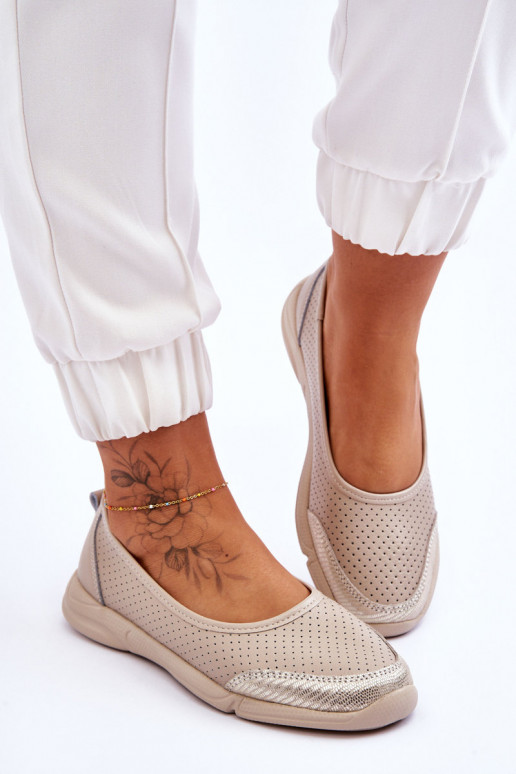 Leather Women's Openwork Ballerinas Beige Lucy Leather Women's Openwork Ballerinas Beige Lucy
