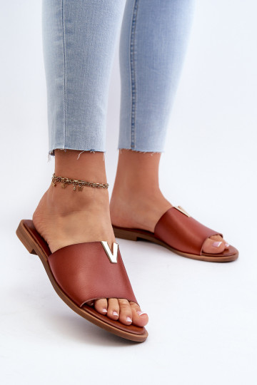 Women's Eco Leather Flat Heel Slippers Brown Maliha