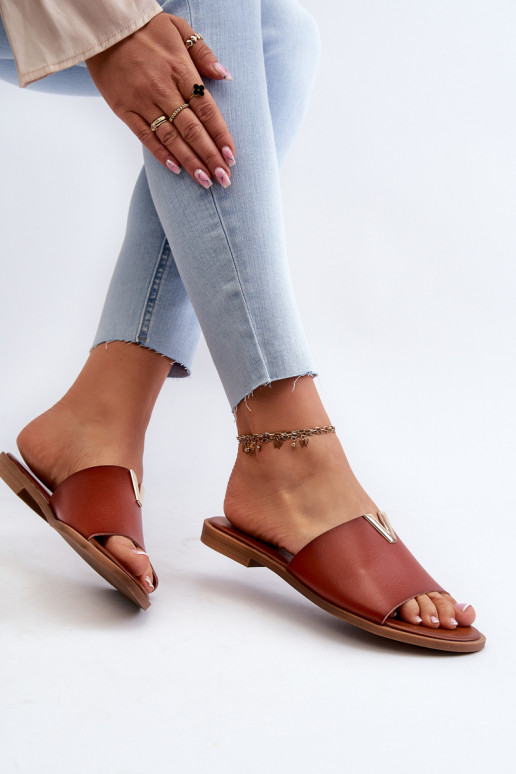 Women's Eco Leather Flat Heel Slippers Brown Maliha Women's Eco Leather Flat Heel Slippers Brown Maliha