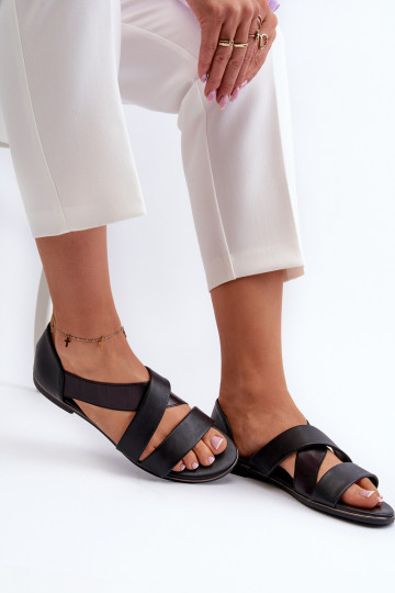 Black Leather Sandals with Drawstring Apulia 2