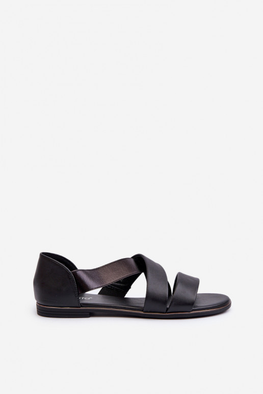 Black Leather Sandals with Drawstring Apulia