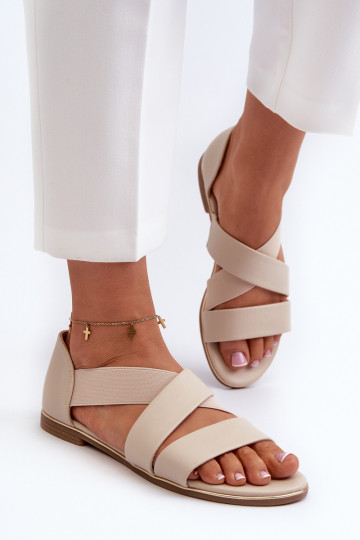 Leather Sandals with Elastic Beige Apulia