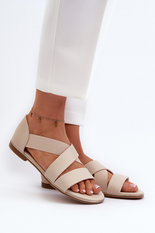 Leather Sandals with Elastic Beige Apulia Leather Sandals with Elastic Beige Apulia