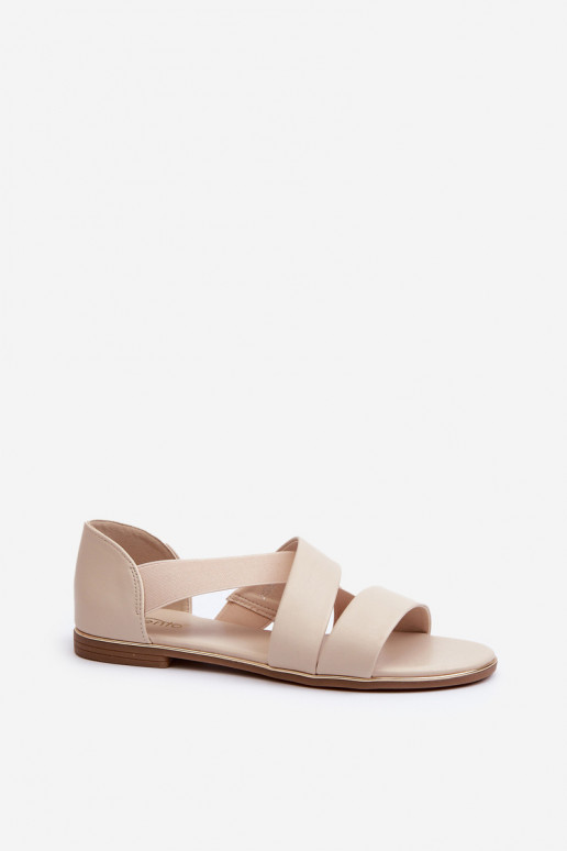 Leather Sandals with Elastic Beige Apulia Leather Sandals with Elastic Beige Apulia