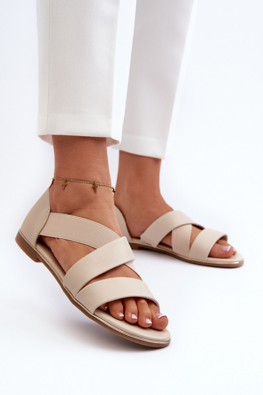 Leather Sandals with Elastic Beige Apulia Leather Sandals with Elastic Beige Apulia