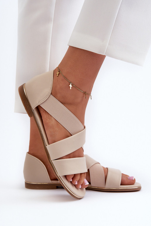 Leather Sandals with Elastic Beige Apulia Leather Sandals with Elastic Beige Apulia