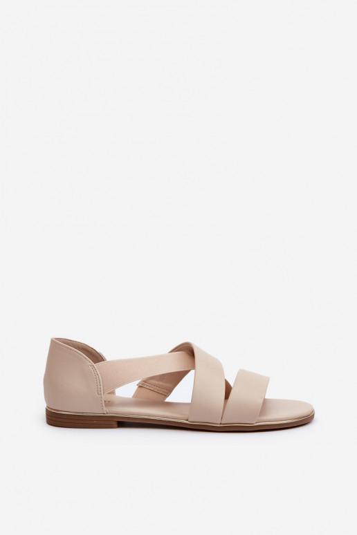 Leather Sandals with Elastic Beige Apulia Leather Sandals with Elastic Beige Apulia