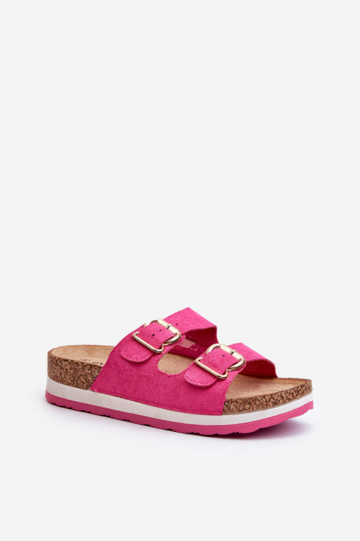 Women's Platform Sandals with Buckles Eco Suede Pink Ursila Women's Platform Sandals with Buckles Eco Suede Pink Ursila