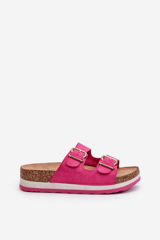 Women's Platform Sandals with Buckles Eco Suede Pink Ursila Women's Platform Sandals with Buckles Eco Suede Pink Ursila