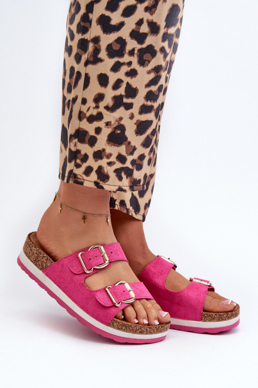 Women's Platform Sandals with Buckles Eco Suede Pink Ursila Women's Platform Sandals with Buckles Eco Suede Pink Ursila