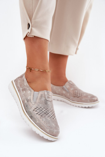 Suede Slip-on Shoes Beige-Gold Inez