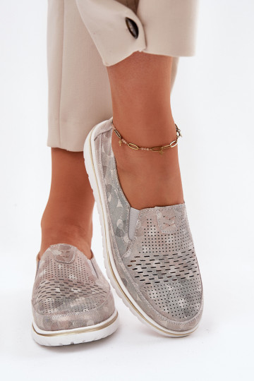 Suede Slip-on Shoes Beige-Gold Inez 2