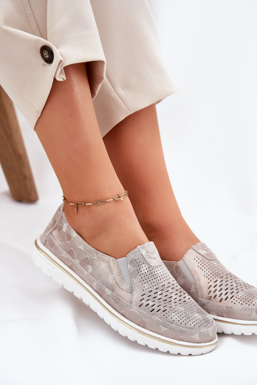 Suede Slip-on Shoes Beige-Gold Inez Suede Slip-on Shoes Beige-Gold Inez