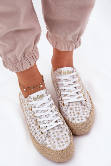 Patterned Women's Sneakers On Platform With Braiding Lee Cooper LCW-25-08-3648L White-Gold 2