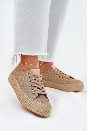 Patterned Women's Platform Sneakers With Weaving Lee Cooper LCW-25-08-3646L Khaki