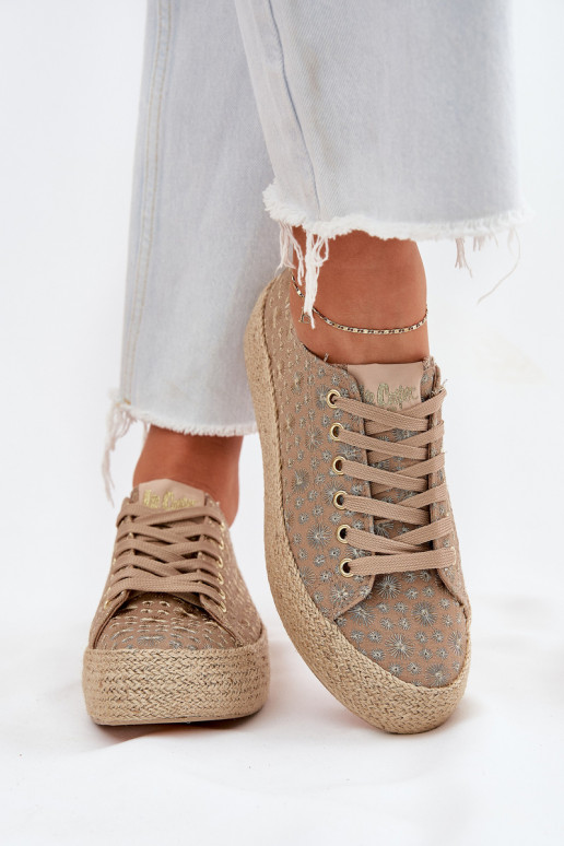 Patterned Women's Platform Sneakers With Weaving Lee Cooper LCW-25-08-3646L Khaki