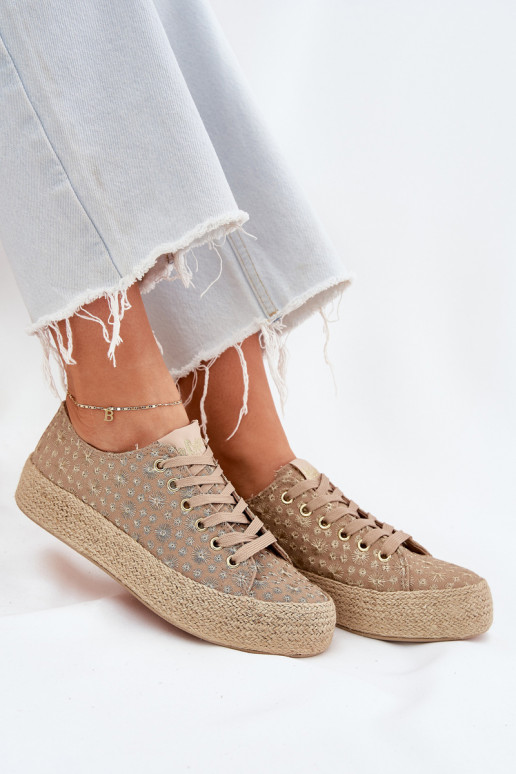 Patterned Women's Platform Sneakers With Weaving Lee Cooper LCW-25-08-3646L Khaki