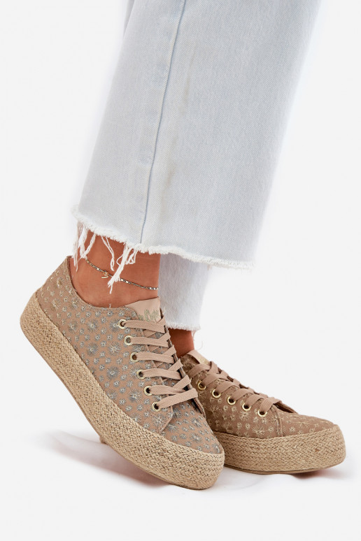 Wzorzyste Trampki Damskie Na Platformie Z Plecionką Lee Cooper LCW-25-08-3646L Khaki