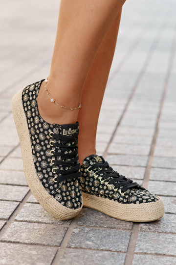 Patterned Women's Platform Sneakers With Braiding Lee Cooper LCW-25-08-3647L Black
