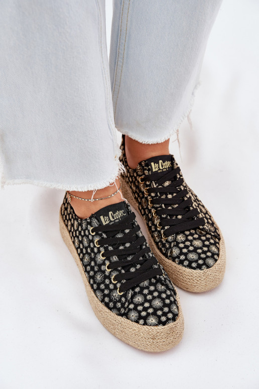 Patterned Women's Platform Sneakers With Braiding Lee Cooper LCW-25-08-3647L Black