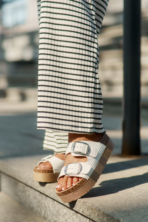 Ladies Platform Sandals With Buckles Lee Cooper LCW-25-35-3496L White