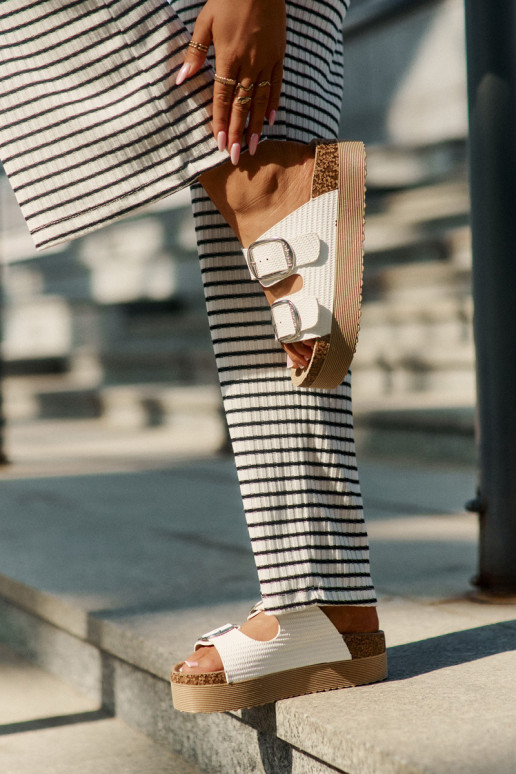 Ladies Platform Sandals With Buckles Lee Cooper LCW-25-35-3496L White