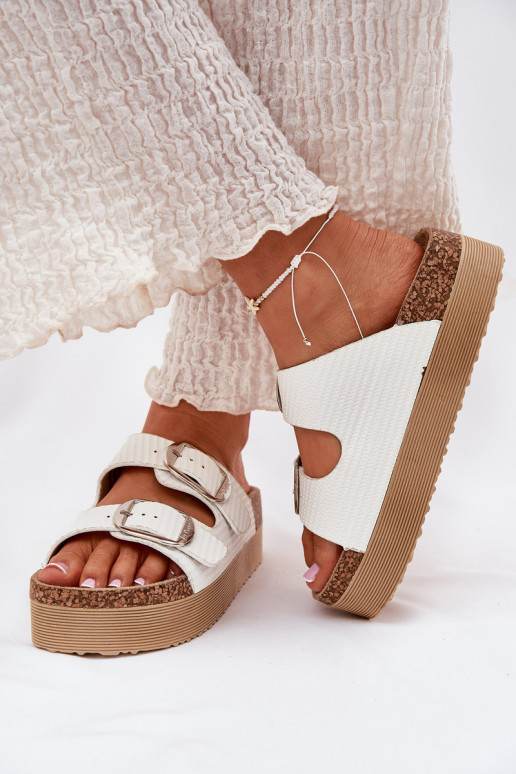 Ladies Platform Sandals With Buckles Lee Cooper LCW-25-35-3496L White
