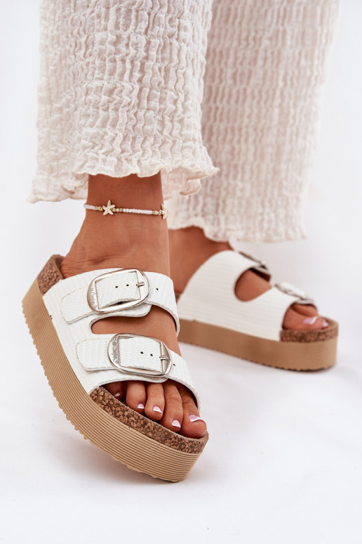 Ladies Platform Sandals With Buckles Lee Cooper LCW-25-35-3496L White