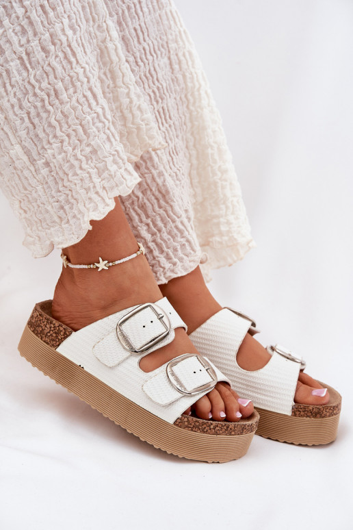 Ladies Platform Sandals With Buckles Lee Cooper LCW-25-35-3496L White